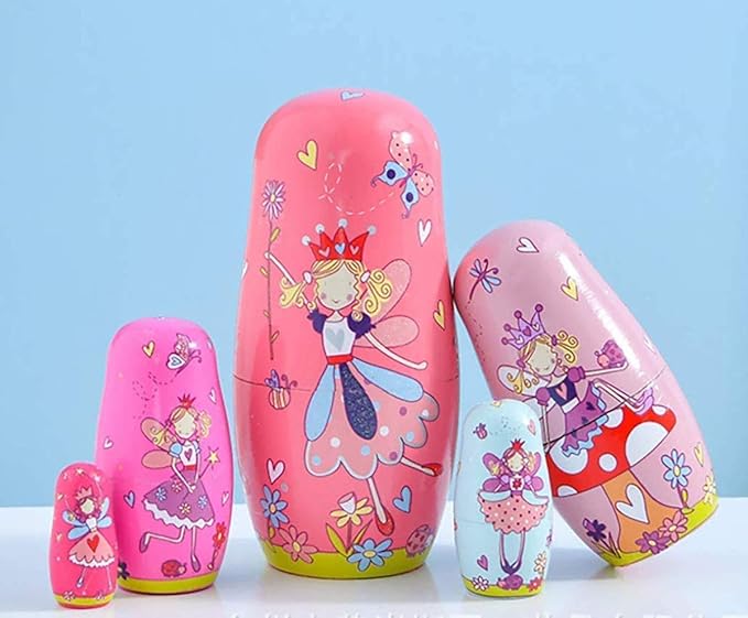Nesting Dolls Rose Red Angel Wooden Matryoshka Russian Doll Handmade Stacking Toy Set 5 Pieces for Kids Girl