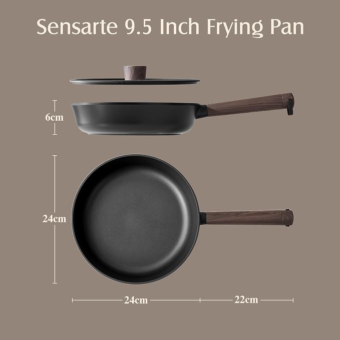 SENSARTE 9.5" Non Stick Frying Pans Skillet with Lid, PFOA/PFOS Free | Non Toxic Healthy Chef's Pan for Eggs, Works as Small Wok for Cooking, Kitchen & Home Essentials, Induction Compatible, Black