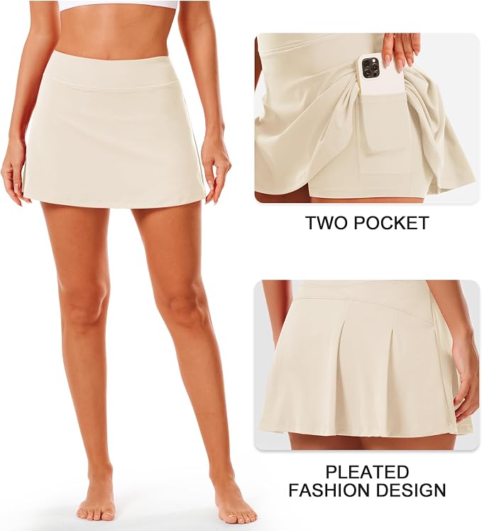 Stelle Women Tennis Skirt High Waisted Athletic Golf Skorts with Pockets | Tummy Control, Built-In Shorts, Deep Pockets, Pleated, Breathable, Lightweight, Tennis, Golf, Pickleball, Running, Workout