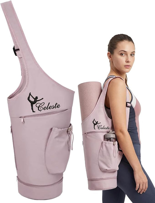 Personalized Yoga Mat Bag for Women Men Embroidery FREE NAME, Waterproof Nylon Yoga Mat Gym Bag Carrier Custom Compartment Fitness Travel Bags Adjustable Strap