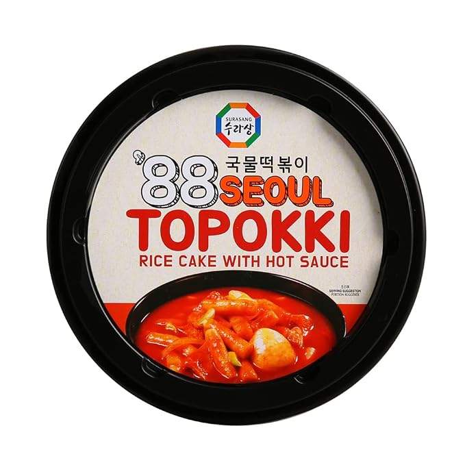 Surasang Korean Tteokbokki Cup, Korean Street Food | Classic Sweet & Spicy Sauce, Instant 2-Minute Microwave Meal, Traditional Tteokbokki Rice Cakes, 6 oz, Pack of 6