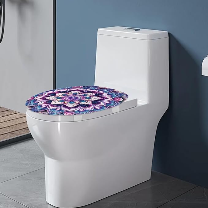 Purple Hippie Lotus Toilet Seat Covers with Elastic Bottom for Bathroom Hippie Lotus Toilet Seat Cushion Cover Bathroom Dust Cover Universal for Most Toilet Bowl Lids