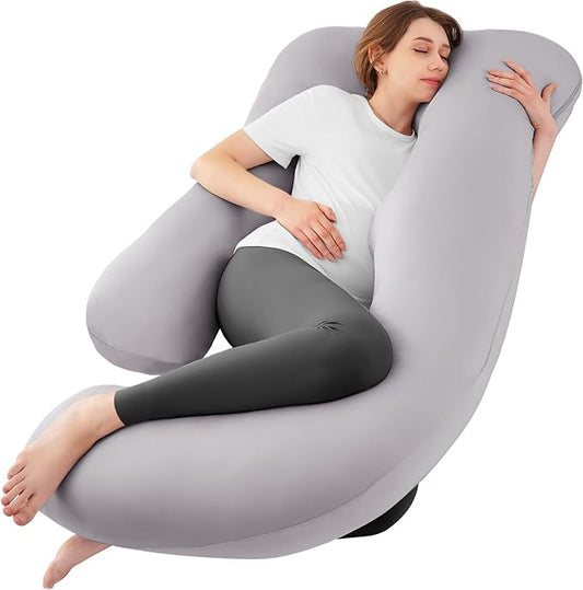 Sasttie Cooling Pregnancy Pillows for Sleeping, U Shaped Full Body Pillow with Removable Cover, Pregnant Women Must Haves, Maternity Essential, Light Grey
