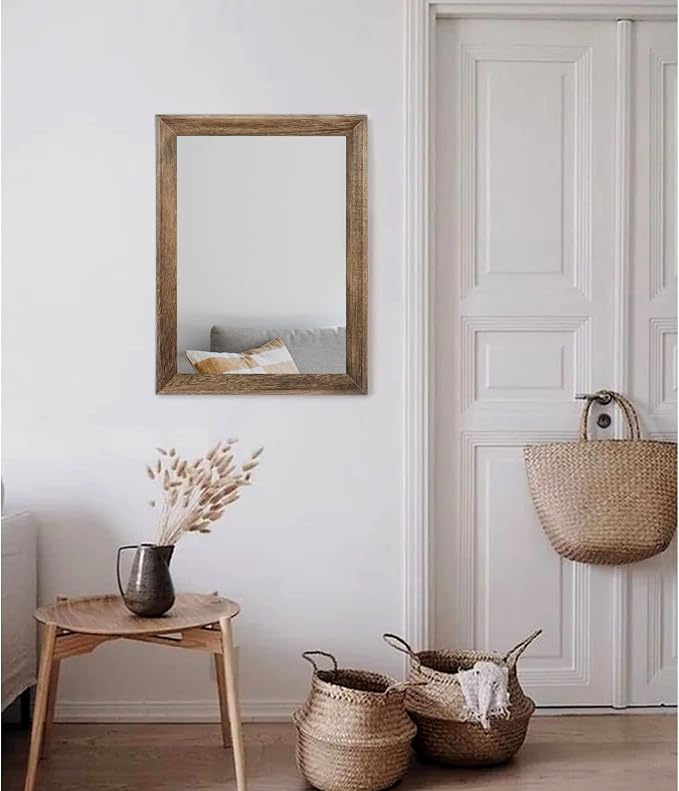 AAZZKANG Rustic Wood Mirror Rectangle Decorative Wall Mirrors with Frame Large 20"x16"for Bedroom Living Room Bathroom Entryway Hanging Brown | Decorative 20"x16" for Bedroom Living Room Bathroom Entryway Hanging Brown