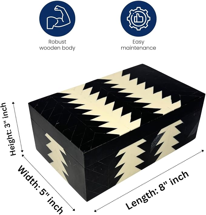 Perilla Home ﻿Home Decor Decorative Storage Wooden Box Small Wooden Organizer Tool Stash Card Craft Trinket Memory Keepsake Jewelry Box for Men and Women, Makalu, Gifts For All, Black & Off White