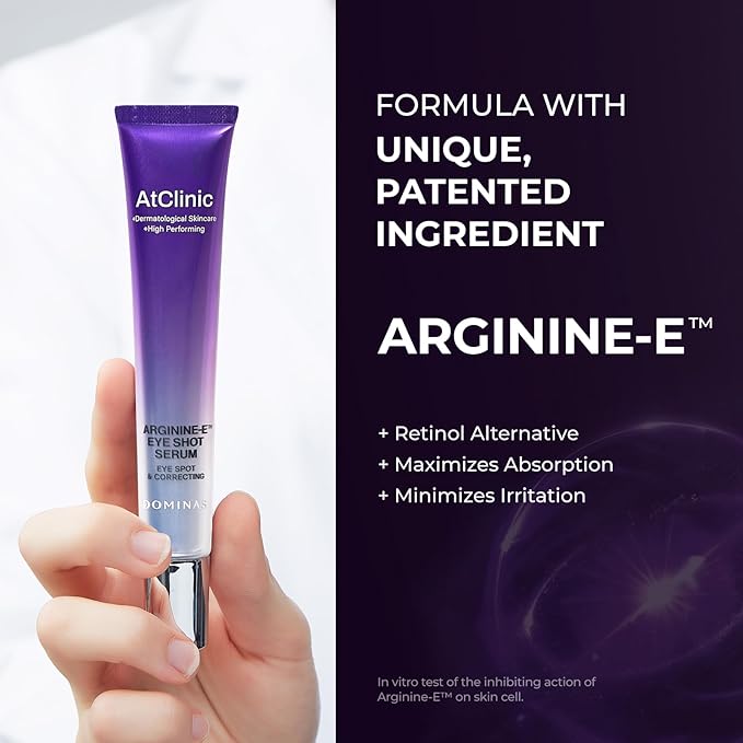 DOMINAS AtClinic Arginine-E Eye Shot Serum - Eye Bag & Puffiness Reducer with Caffeine, Niacinamide, Cooling Guasha Tip, Dark Circles & Firming, Anti-Aging, Korean Skincare, 0.67 fl oz