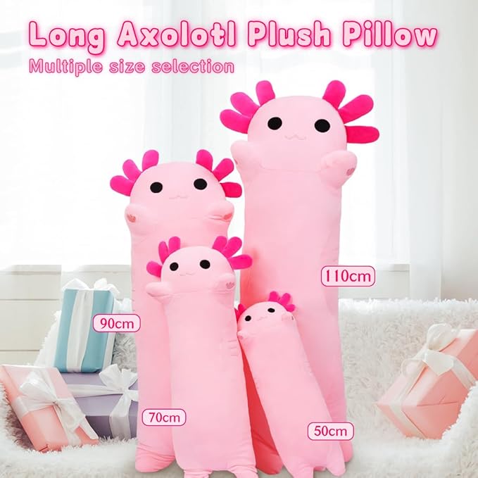 Axolotl Plush, 27.6” Long Axolotl Body Pillow for Kids, Cute Axolotl Stuffed Animals for Girls, Soft Plushies Toy Gifts for Birthday Pink