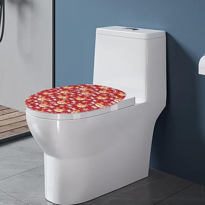 Toilet Seat Cover, Fits Most Most Round, Elongated and Oblong Lid, Bathroom Accessories Elastic Band at the Bottom-Christmas Deer Print