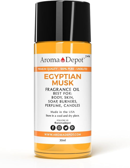 24K Egyptian Musk Fragrance Oil, Pure Uncut - for DIY Lotions, Soapmaking, Incense, Aromatherapy Diffusers (30ml)