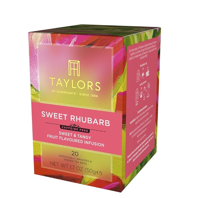 Taylors of Harrogate Sweet Rhubarb, Herbal Tea, Individually Wrapped Bags, 20 Count (Pack of 1), Vibrant, Refreshing and Sweet, Caffeine-Free, Enjoy Hot or Iced, 20 Teabags