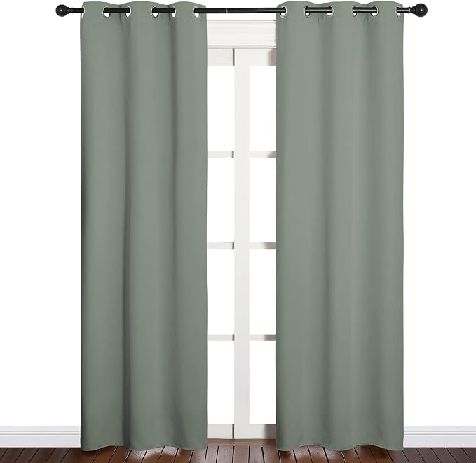 NICETOWN Window Curtain Panels, Thermal Insulated Solid Grommet Blackout Draperies/Drapes for Basement (Sage Green, 1 Pair, 34 by 84-inch)