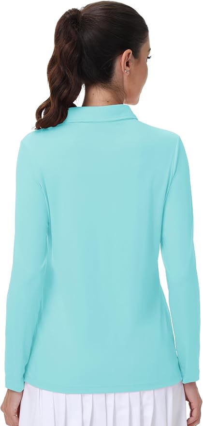 MAGCOMSEN Long Sleeve Polo Shirts for Women Golf Tops with Collar Work | UPF 50+ Sun Protection, 4 Buttons, Moisture Wicking, Breathable, 4-Way Stretch, Collared, Quick Dry, Active, Casual, Tennis