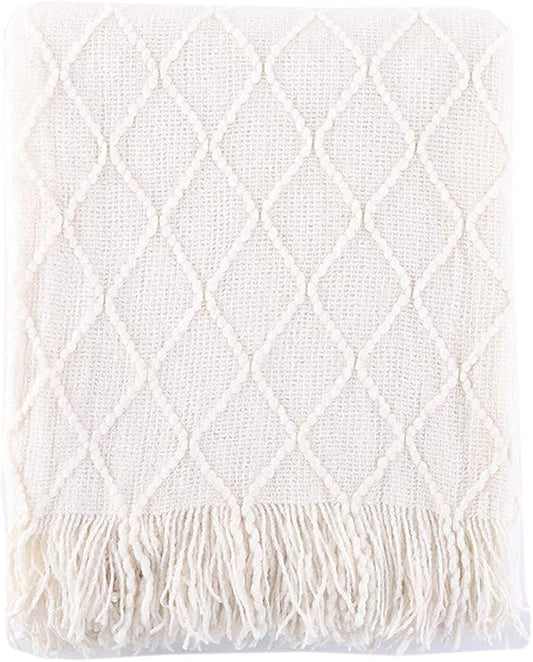 BATTILO HOME Large Cream Throw Blanket with Fringe, End of Bed Throw Blankets White,Spring Throw Blanket for Couch Sofa Indoor Outdoor, 52"x80"
