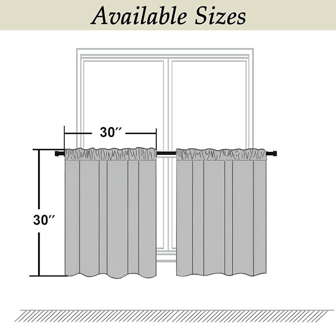 Simplebrand Ava Ever Green Short 30 Inches Blackout Curtain 2 Panels Set, Half Window Rod Pocket Privacy Curtain Tiers for Kitchen, Curtains Blackout for Bathroom Shades, W30 x L30 Inch, Navy Blue