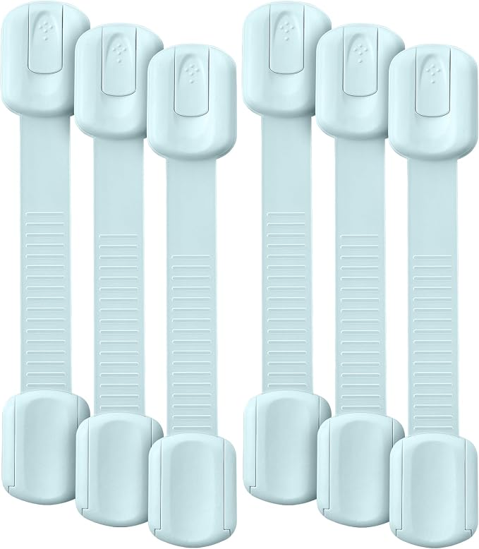 Bates- Child Safety Strap Locks, 6 Pack, Pastel Blue, Baby Cabinet Locks