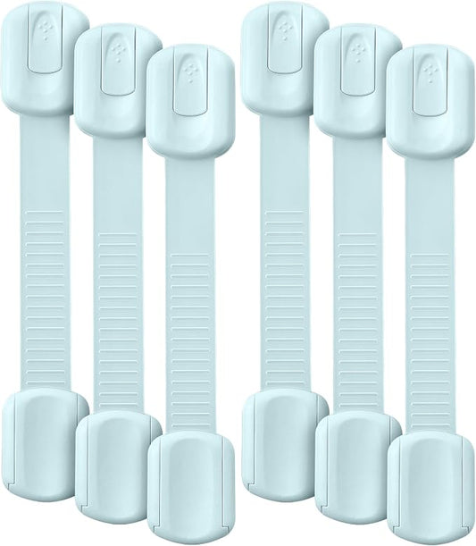Bates- Child Safety Strap Locks, 6 Pack, Pastel Blue, Baby Cabinet Locks