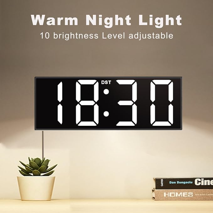 JALL Digital Wall Clock Large Display with Big LED Numbers, Remote Control, 8 RGB Colors, Auto DST, Night Light for Classroom Living Room Bedroom Birthday Gift for Senior, Men Women (Black)