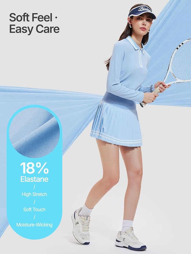 Women's 2-Piece Tennis Skirt Set, Polo V-Neck Top & High-Waisted Pleated Skirt, Athletic Outfit for Golf Pickleball