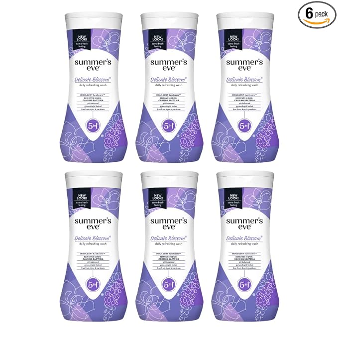 Summer's Eve Delicate Blossom Feminine Cleansing Wash, Daily Intimate Wash, Removes Odor, pH Balanced, Gentle for Sensitive Skin, 15 Ounce (Pack of 6)