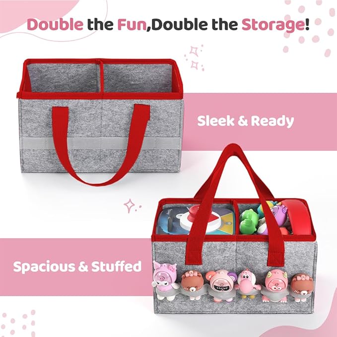 PISOSN Carrying Case for Toniebox Starter Set and Tonies Figurines, Travel Felt Cloth Musical Toy Folding Bag for Toniebox 2 & Accessories (Red)