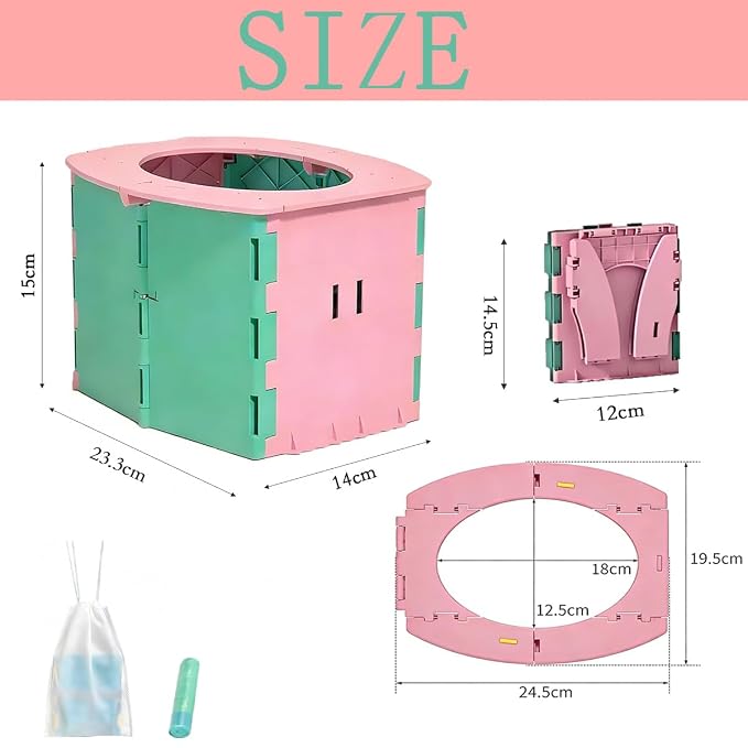 Portable Potty Seat for Toddler Foldable Travel Potty Training Toilet Seat with Cleaning Bags Reusable for Outdoor Camping, Travel potties (Pink+Green)