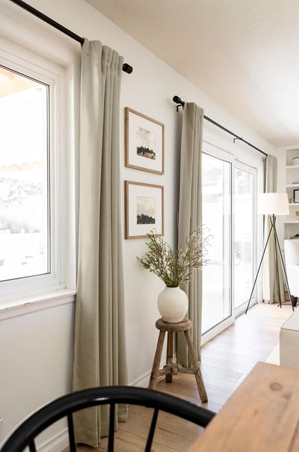 100% Blackout Shield Linen Blackout Curtains for Bedroom 80 Inches Long, Back Tab/Rod Pocket Living Room Drapes, Thermal Insulated Blackout Curtains 2 Panels Set, 50" W x 80" L, Oatmeal