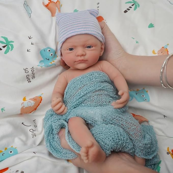 Mire & Mire Reborn Baby Dolls 12"" Boy Micro Preemie Full Body Silicone Baby Doll Realistic Open Eyes Baby Doll (Blue), Pink