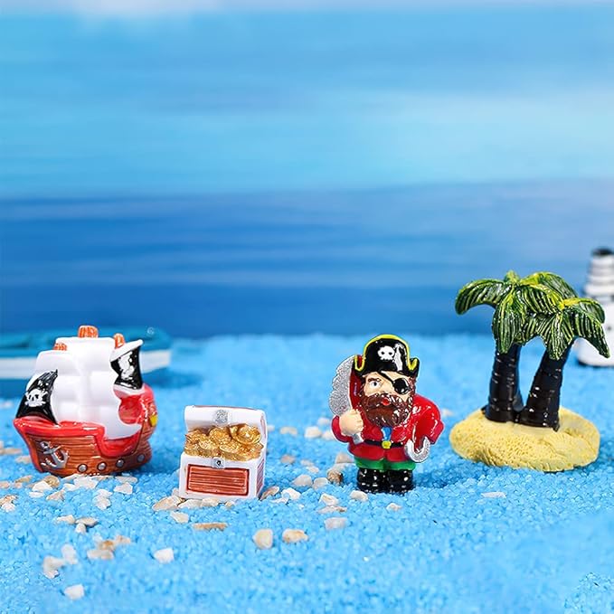 Pirate Theme Figures Miniature Play Set Mini Pirate Ship Collection Playset Cake Toppers for Fairy Garden Ornament, Landscape Scenes,Dollhosue,Party Favor