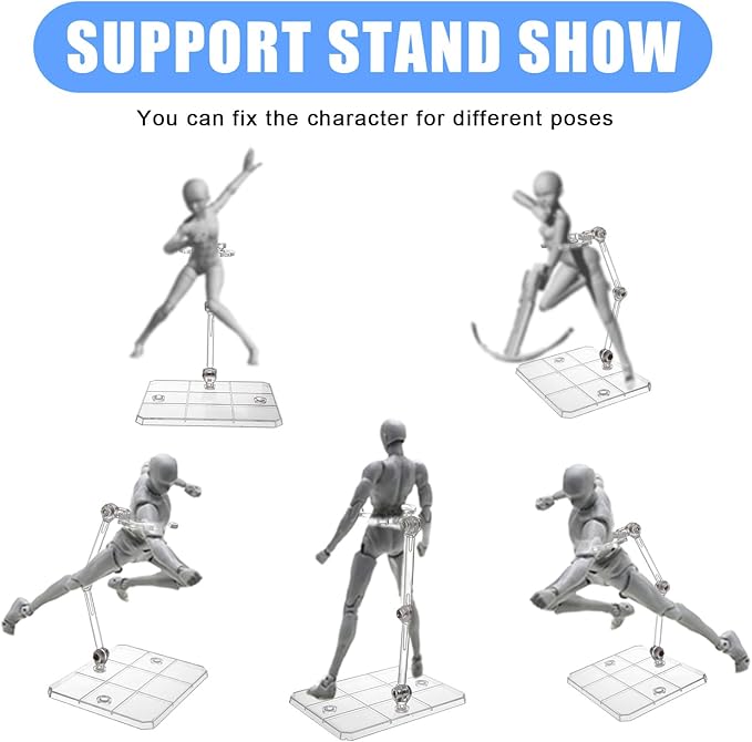 Action Figure Stand, 20Pcs Assembly Action Figure Display Holder Base, Figure Stands, 2Pcs Screwdriverfor Compatible with HG RG SD SHF Gundam 1/144, Clear