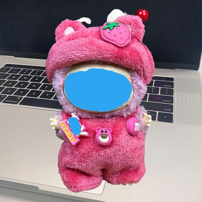 17cm Plush Doll Clothes Wardrobe Set - Clothes for Dolls Faux Fur Outfit Bundle (Hat+Top+Pants+Accessories) for Cute Collectible Figure Display (NO Doll) Included (Style-E, 17cm/7inch)