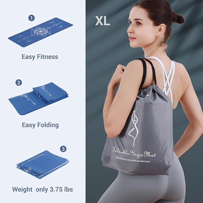 Avoalre Yoga Mat Foldable - Textured Non Slip Exercise Mat -Travel Lightweight Hot Yoga Mat with Carry Bag for Pilates & Home Workouts (72" L x 32" W x 3mm Thick)
