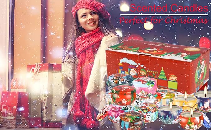 YOROXRG 16 Pack Christmas Scented Candles Gift Set 2.5oz Strong Fragrance jar Candles Natural Soy Wax Candles Portable Travel Tin Jar Candles Gifts for Home Scented Decoration Birthday Valentine'sDay
