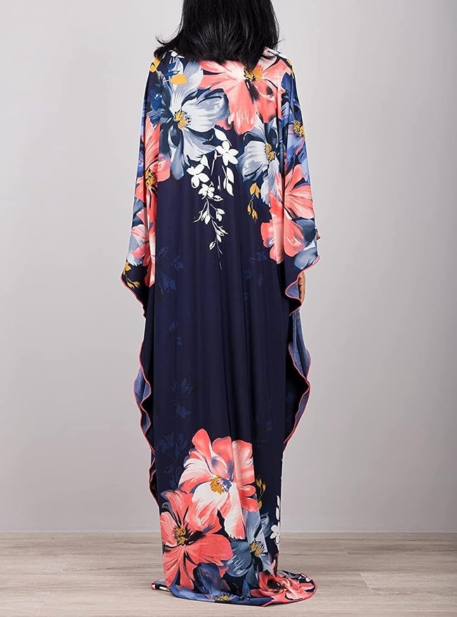 Venasha Womens Caftan Floral Print Kaftan Dress Short Sleeve Swimsuit Cover up Loungewear for Summer