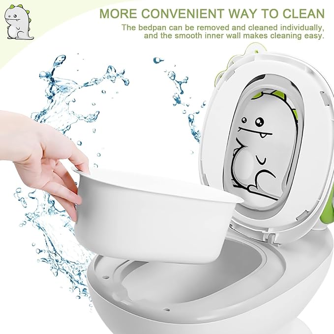 KtEli Toddler Potty Training Seat, Realistic Children's Toilet with Music for 1-3 Years, Dinosaurs Urinal Pot, Toilet Potty Seat for Boys and Girls with Splash Guard, Potty Training Toilet, White