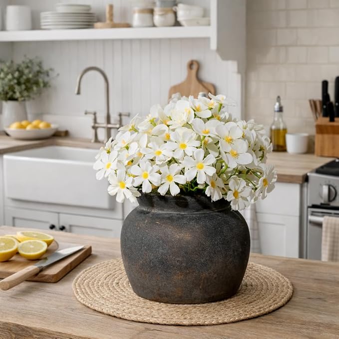SIDUCAL Ceramic Flower Vase with Wide Mouth Lace, 5.1 Inch Pottery Rustic Farmhouse Boho Vases, Small Terracotta Vase for Home Decor, Table, Living Room, Bathroom, Shelf, Wedding, Bronze