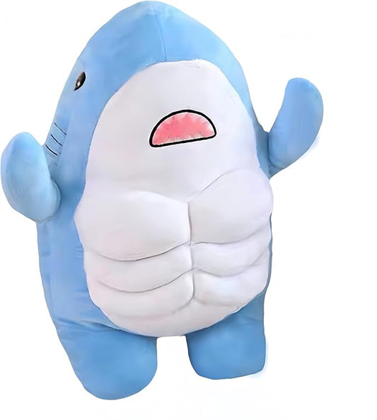 Muscle Shark Stuffed Animal - Cute 3D Muscle Shark Pillow Plush Toy，Gifts for Kids - 13.8inches（Blue）