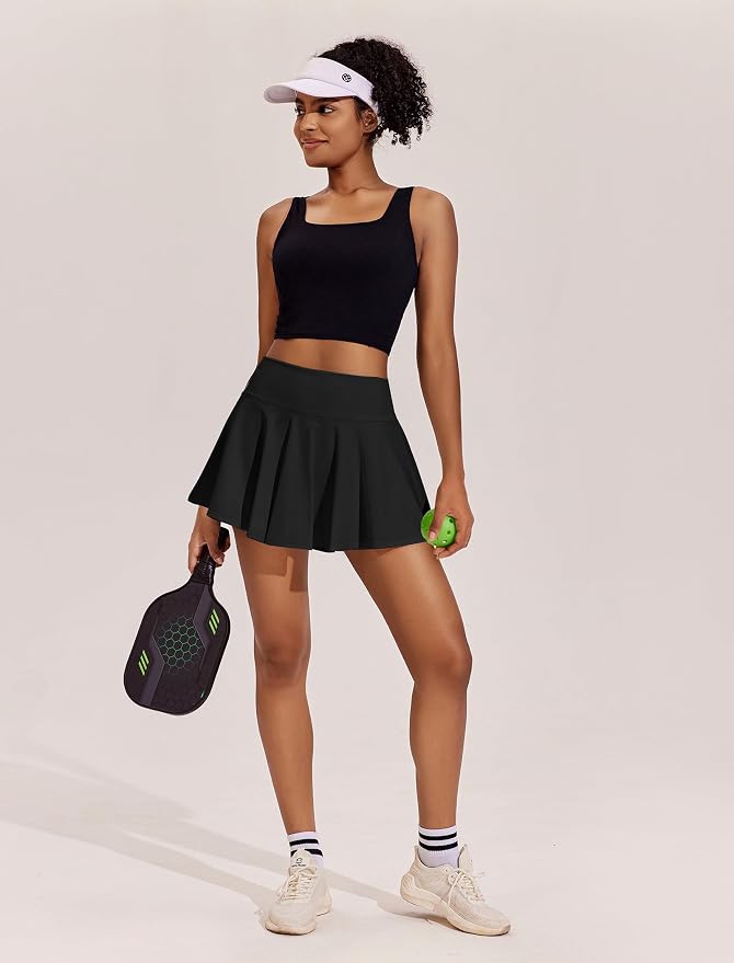 PINSPARK Womens Tennis Skirt 14" Pleated Athletic Golf Skorts with Pockets | High Waist, Tummy Control, Mini, Breathable, Lightweight, Soft, Built in Shorts, Pickleball, Casual