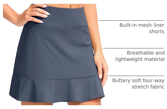 16" Golf Skorts for Women with 5 Pockets | Athletic, Tennis Skirt, High Waisted, Pickleball, Travel, Casual, Lightweight, Ruffle Summer Skirt, with Shorts