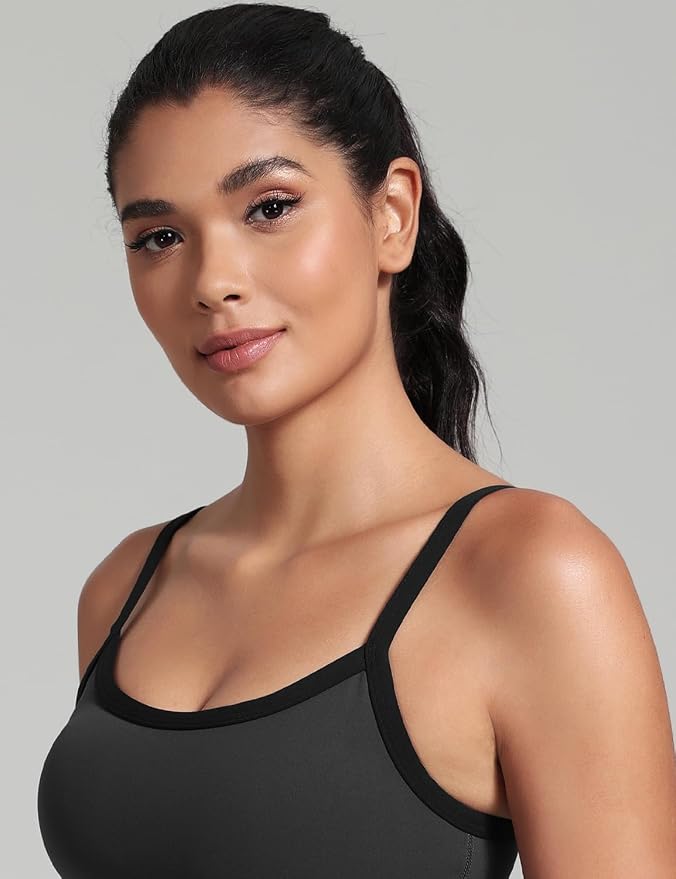 HeyNuts Vintage Color-Block Strappy Crop Tank Top for Womens, Cute Contrasting Trim Yoga Longline Sports Bras Padded A-D Cups