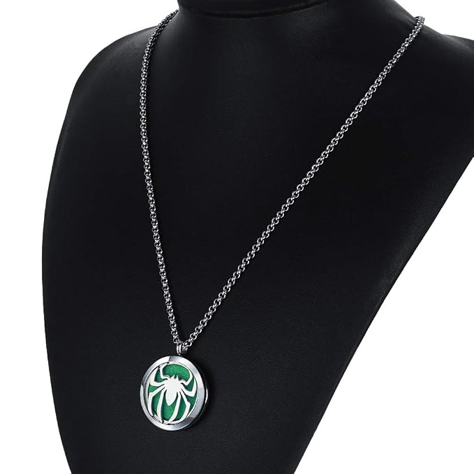 Essential Oil Diffuser Necklace - Aromatherapy Stainless Steel Spider Pattern Locket Pendant Jewelry Set for Birthday Christmas Halloween Women Men Teen