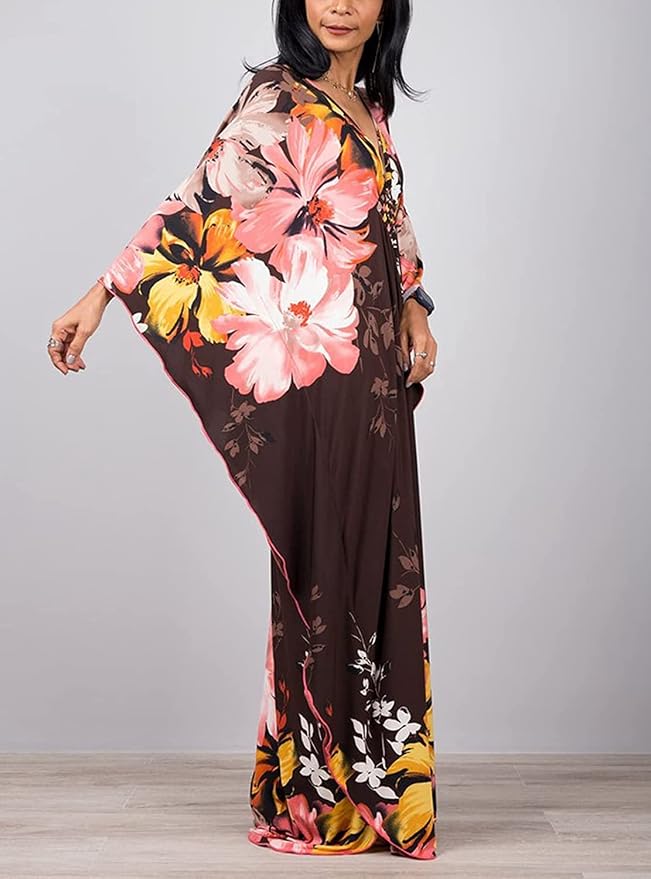 Venasha Womens Caftan Floral Print Kaftan Dress Short Sleeve Swimsuit Cover up Loungewear for Summer