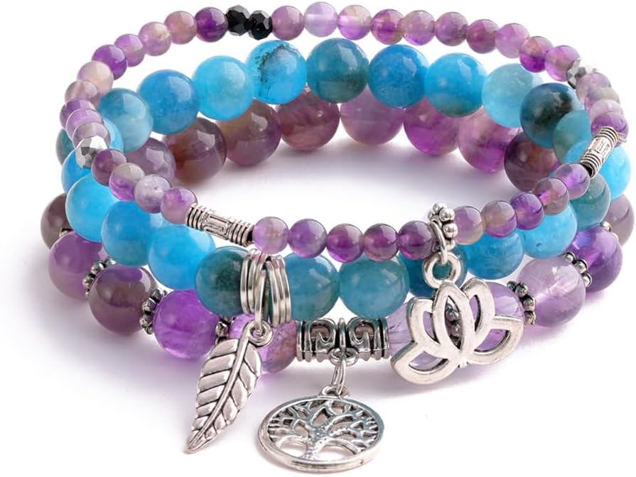 UEUC Tree of Life Yoga Healing Stone Bracelets,Multilayer Lotus Chakra Stone Reiki Bracelet Sets,Anxiety Crystal Natural Stone,for Women Stress Relief