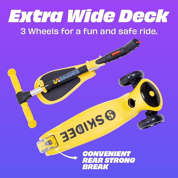 SKIDEE Kick Scooter for Kids Foldable 3 Wheel Scooter with Lean-to-Steer, Adjustable Height, Removable Seat & LED Light Wheels | Toddler Scooter Up to 12 Year Old Boys/Girls