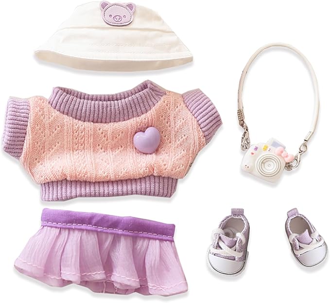 Designer Clothes for Dolls Accessories15cm /17cm Doll Clothing Set Replacement Pink Outfit 5Pcs Set (Premium Design-Purple)