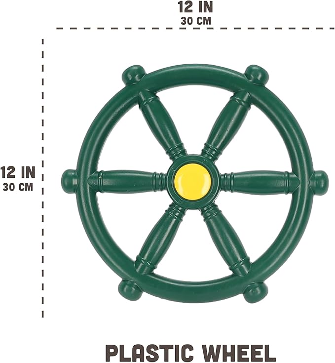 Squirrel Products Pirate Wheel 12" with Mounting Hardware, Made of Durable Weather-Resistant Plastic, for Kids Playgrounds - Green