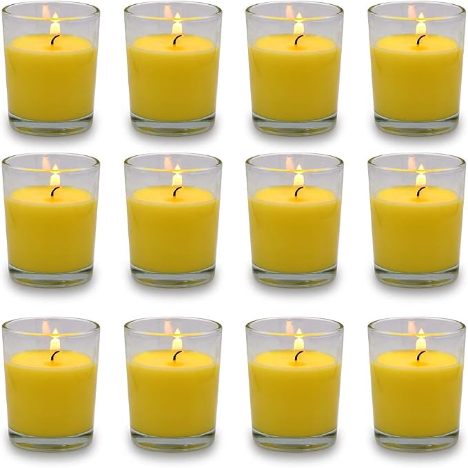 Small Citronella Candles Outdoor and Indoor Soy Wax Votive Candles for Party Dinner and Camping - 12 Hours Burn Time, Set of 12