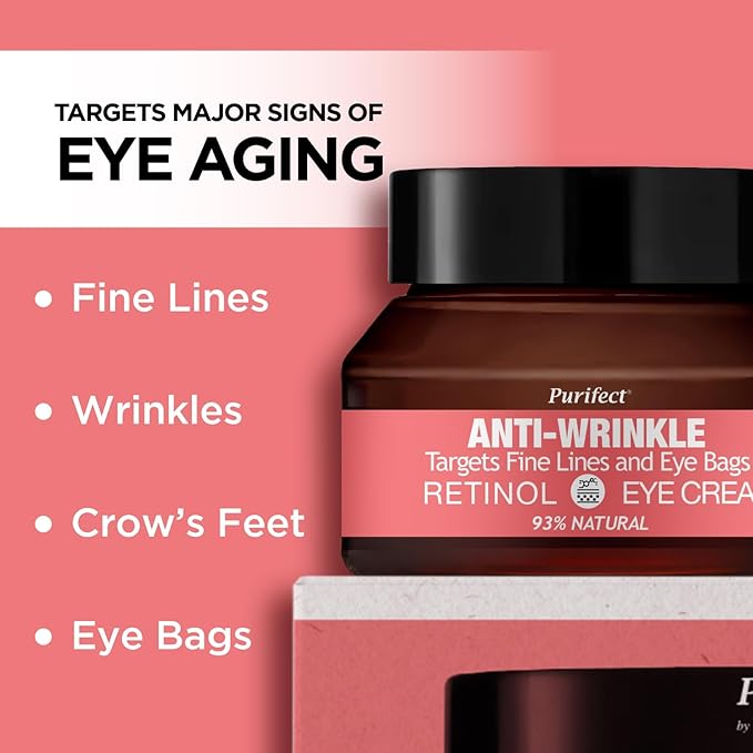 Purifect Anti-Wrinkle Retinol Eye Cream for Anti-Aging Support - Hydrating Under Eye Cream Treatment for Women & Men, Targets Fine Lines & Bags, Balances Skin Hydration, Use Day or Night - 1 fl oz