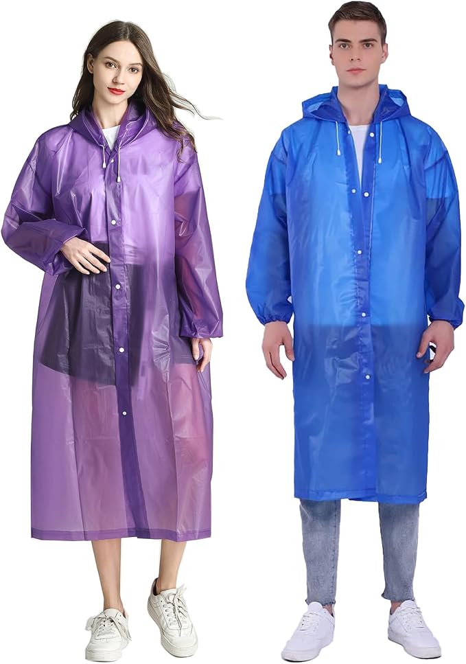 HLKZONE Raincoat, 2 Pack Rain Ponchos for Adults Travel Rain Jacket Packable Rain Coats for Women with Drawstring Hood