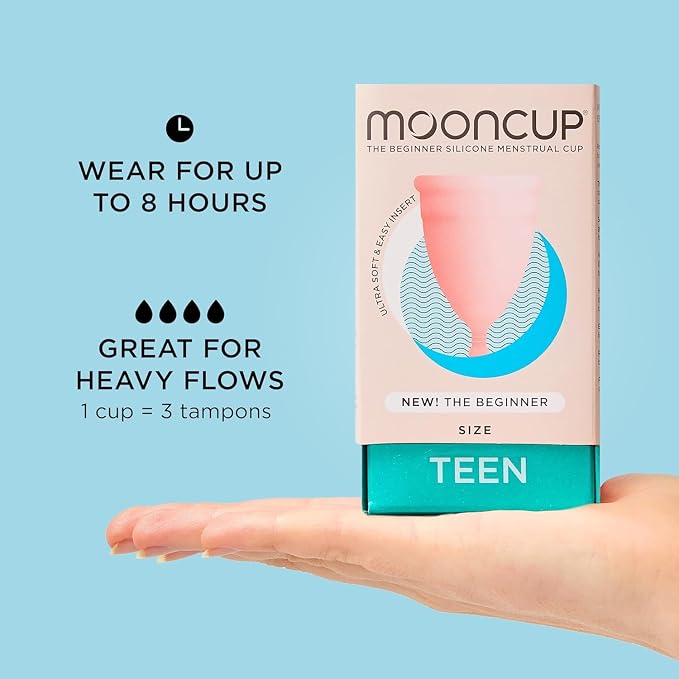 Mooncup® Beginner Menstrual Cup Reusable, Ultra Soft & Easy Insert, Great for Heavy Flow Periods, Size Teen, Age or Below (Pack of 1)