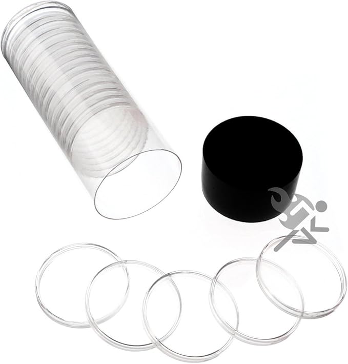 OnFireGuy 20pcs 40.6mm Direct Fit “H40” Coin Capsules & Capsule Tube with Black Cap Lid for 1oz Silver Eagles | Capsules & Storage Tube for 1oz Silver Eagle, Kangaroo, Libertad